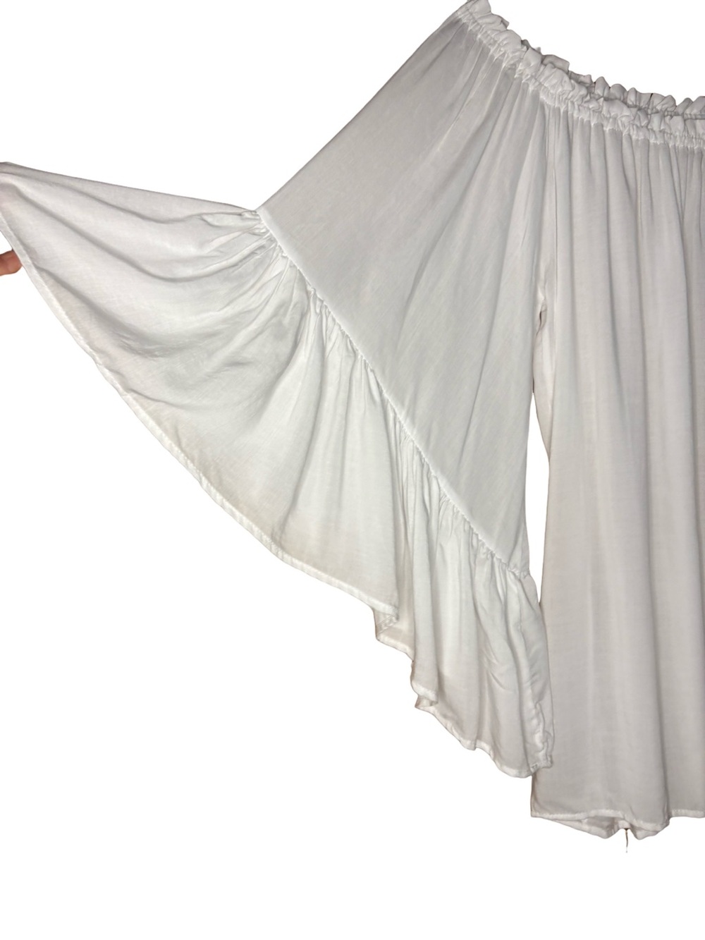 Elan Off Shoulder Bell Ruffle Sleeve Beach Tunic Top - White OSFM